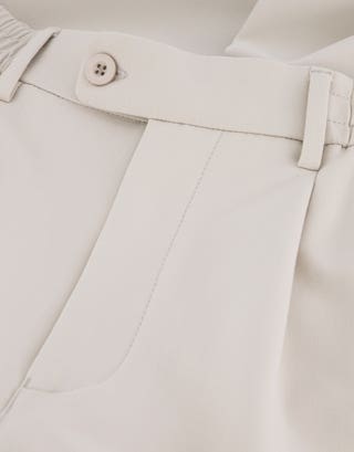 Relaxed Fit Elastic Waist Pants in Beige Detail