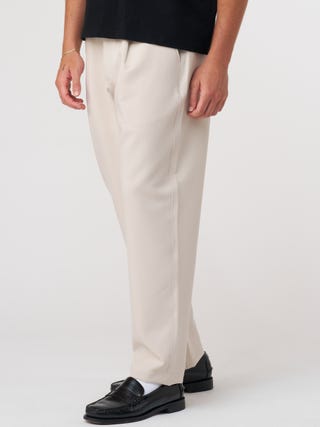 Relaxed Fit Elastic Waist Pants in Beige Detail2