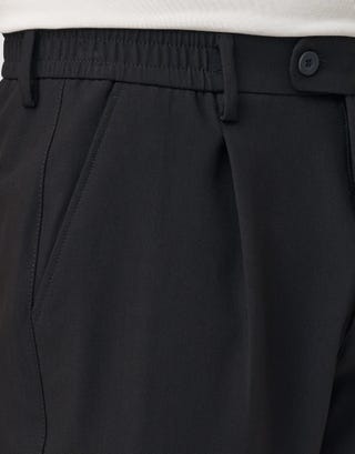 Relaxed Fit Elastic Waist Pants in Black Detail