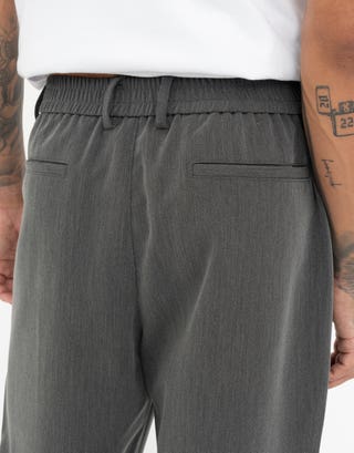 Relaxed Fit Elastic Waist Pants in Charcoal Detail