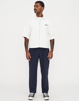 Relaxed Fit Elastic Waist Pants in Navy Full