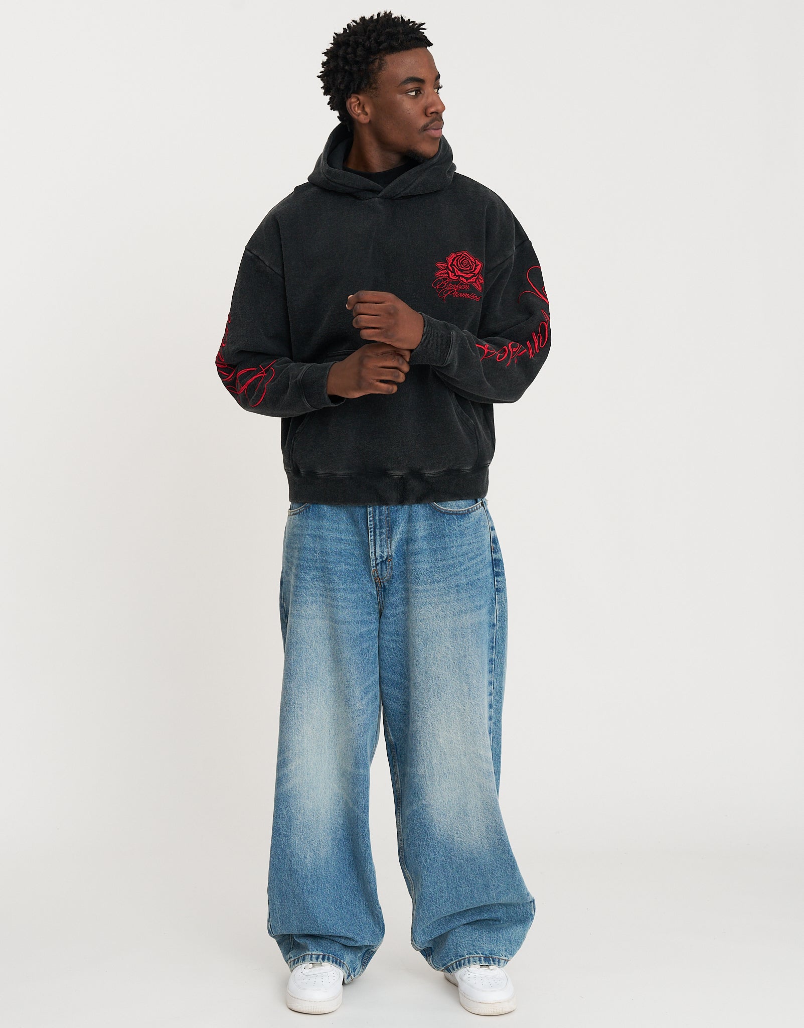 Los Angeles Rose Oversized Hoodie in Washed Black | Hallensteins NZ