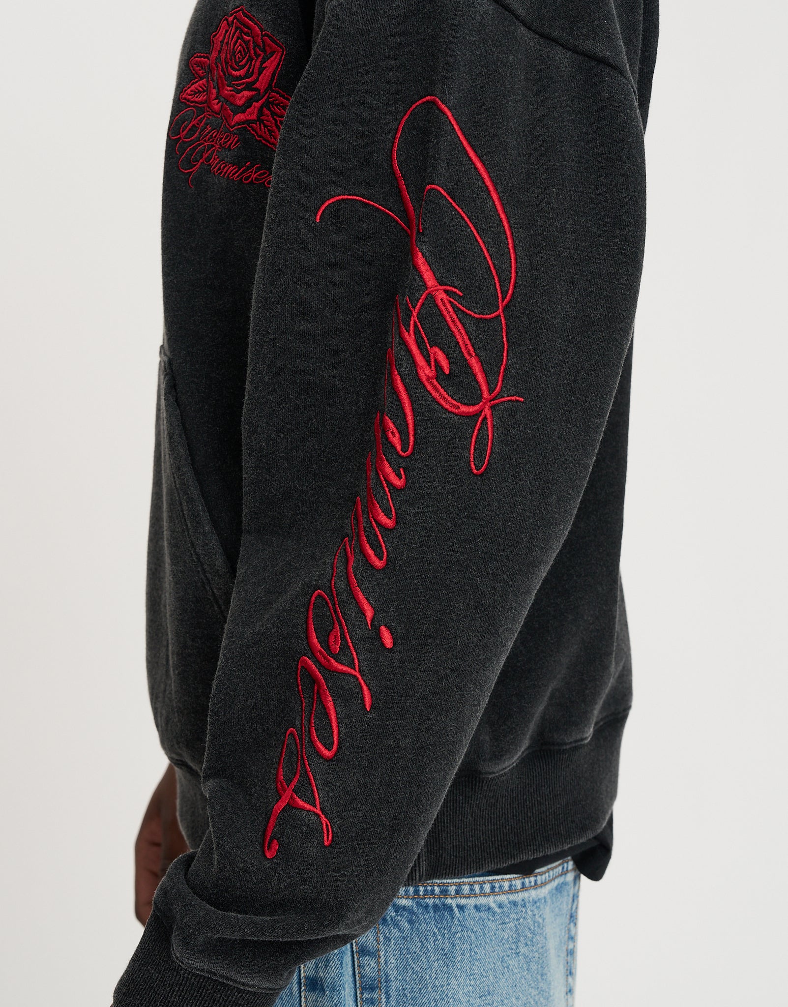 Los Angeles Rose Oversized Hoodie in Washed Black | Hallensteins NZ