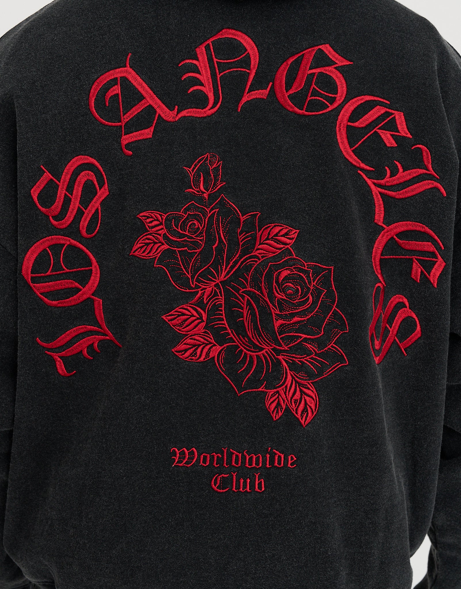 Los Angeles Rose Oversized Hoodie in Washed Black | Hallensteins NZ