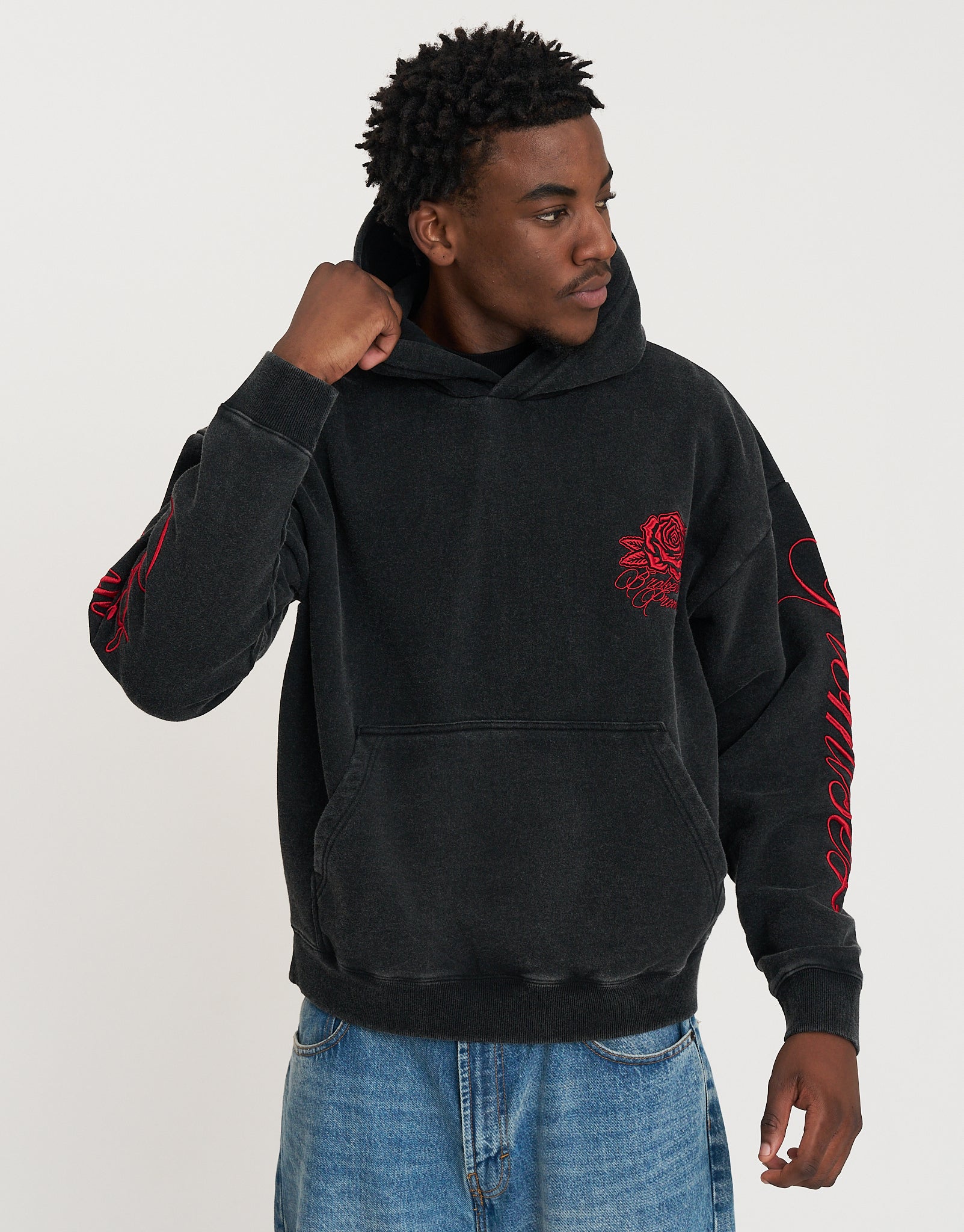 Los Angeles Rose Oversized Hoodie in Washed Black | Hallensteins NZ