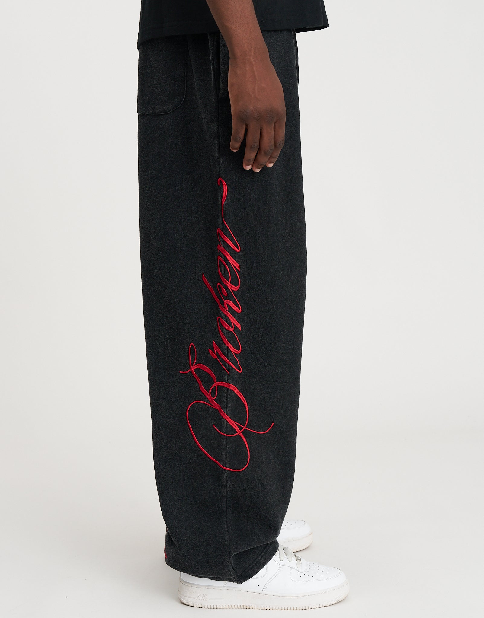 Los Angeles Rose Wide Leg Track Pants in Washed Black