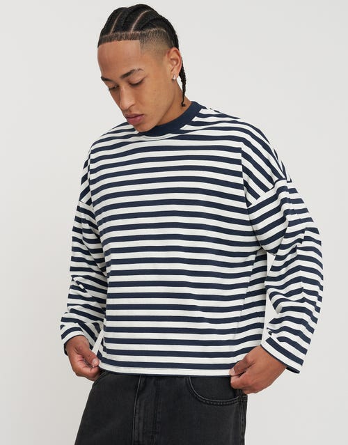 Striped Long Sleeve Cropped T Shirt