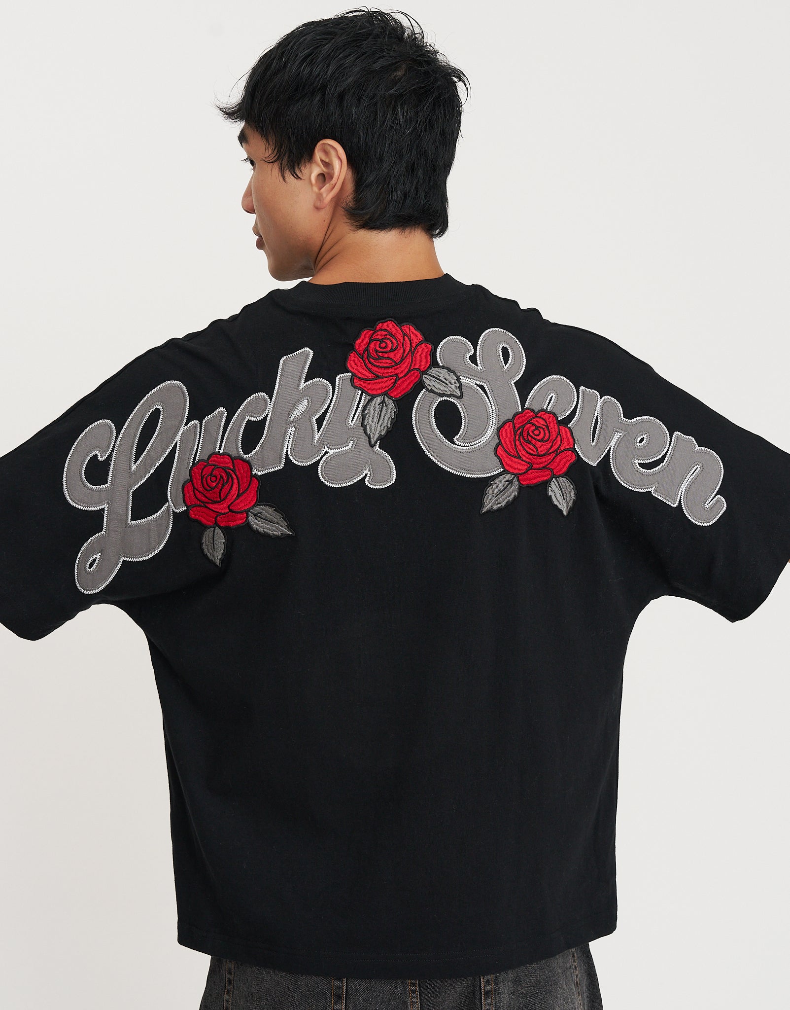 Lucky Seven Rose Box Fit T Shirt in Black | Hallensteins AU
