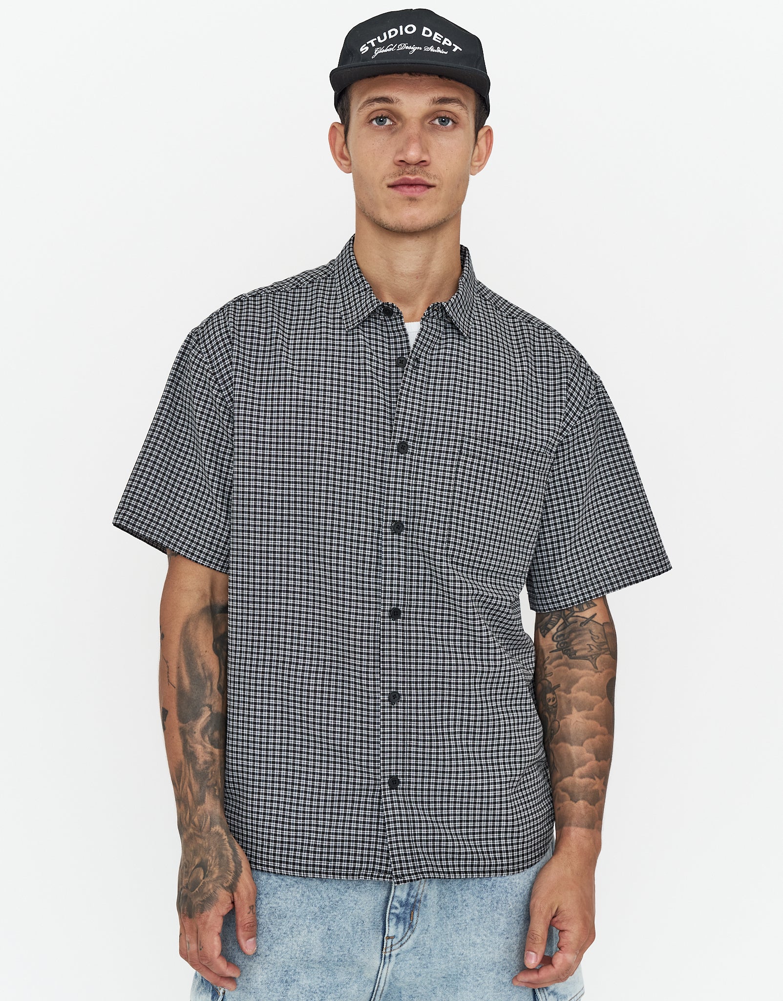Madison Check Short Sleeve Shirt in Black | Hallensteins NZ