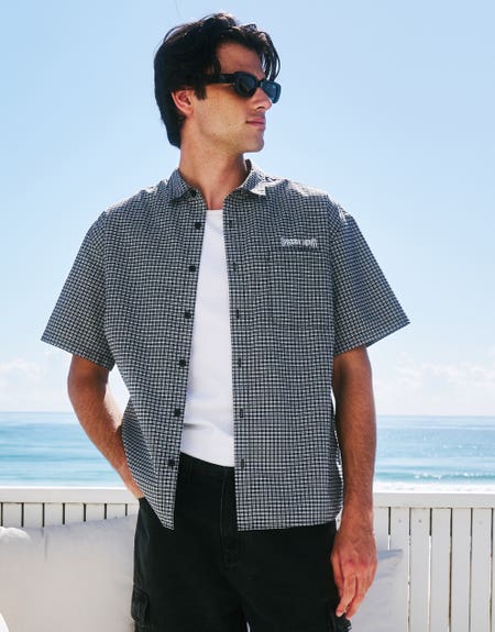 Madison Check Short Sleeve Shirt in Black | Hallensteins NZ