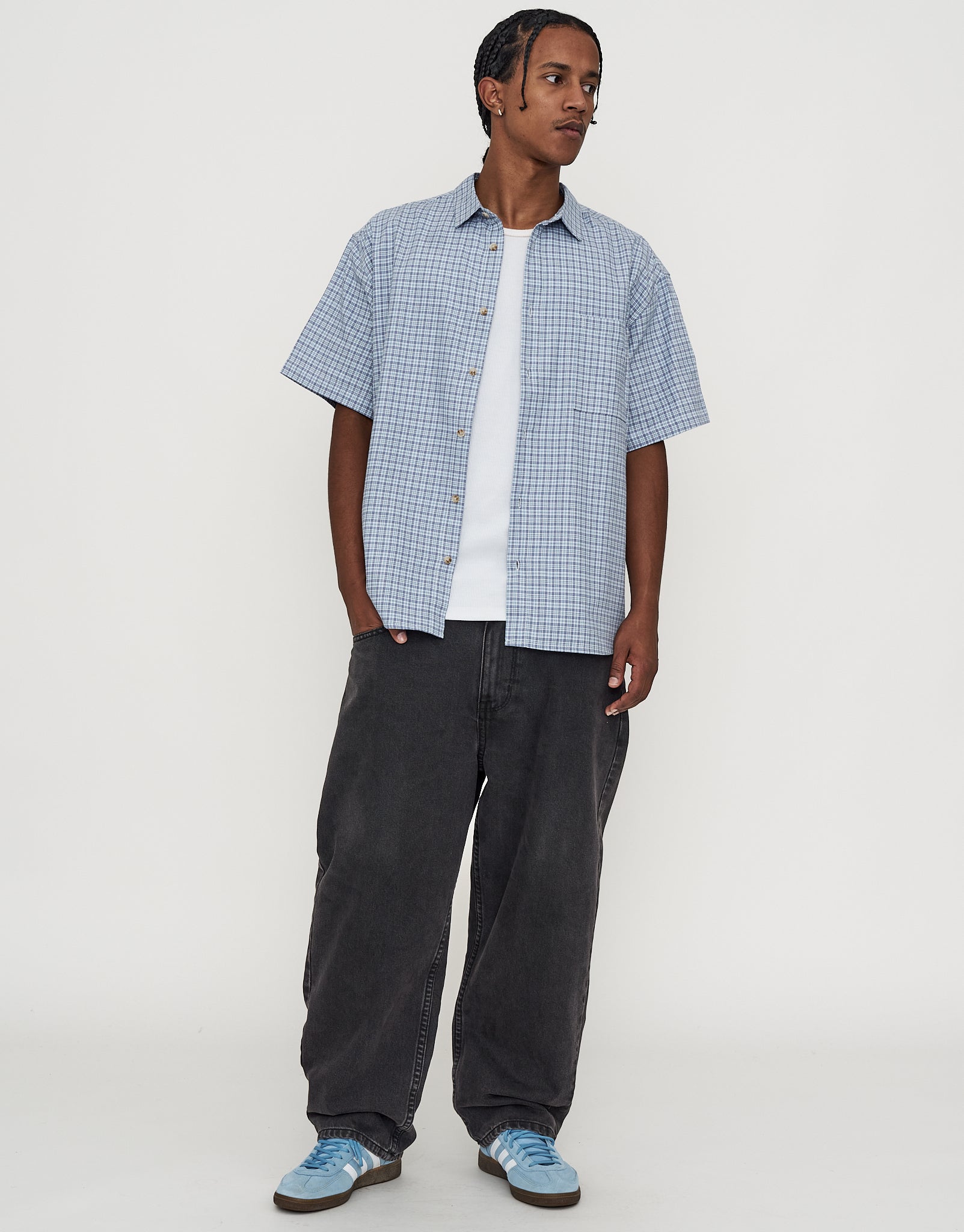 Madri Check Short Sleeve Shirt in Blue | Hallensteins NZ