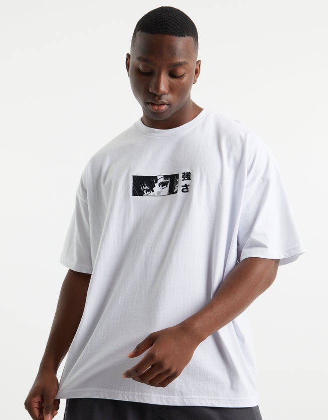 Manga Embroidered Box Fit T Shirt in White Hallensteins NZ