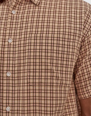 Manhattan Check Short Sleeve Shirt in Peach Detail