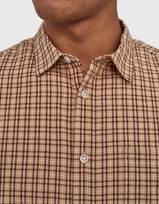 Manhattan Check Short Sleeve Shirt in Peach Detail2