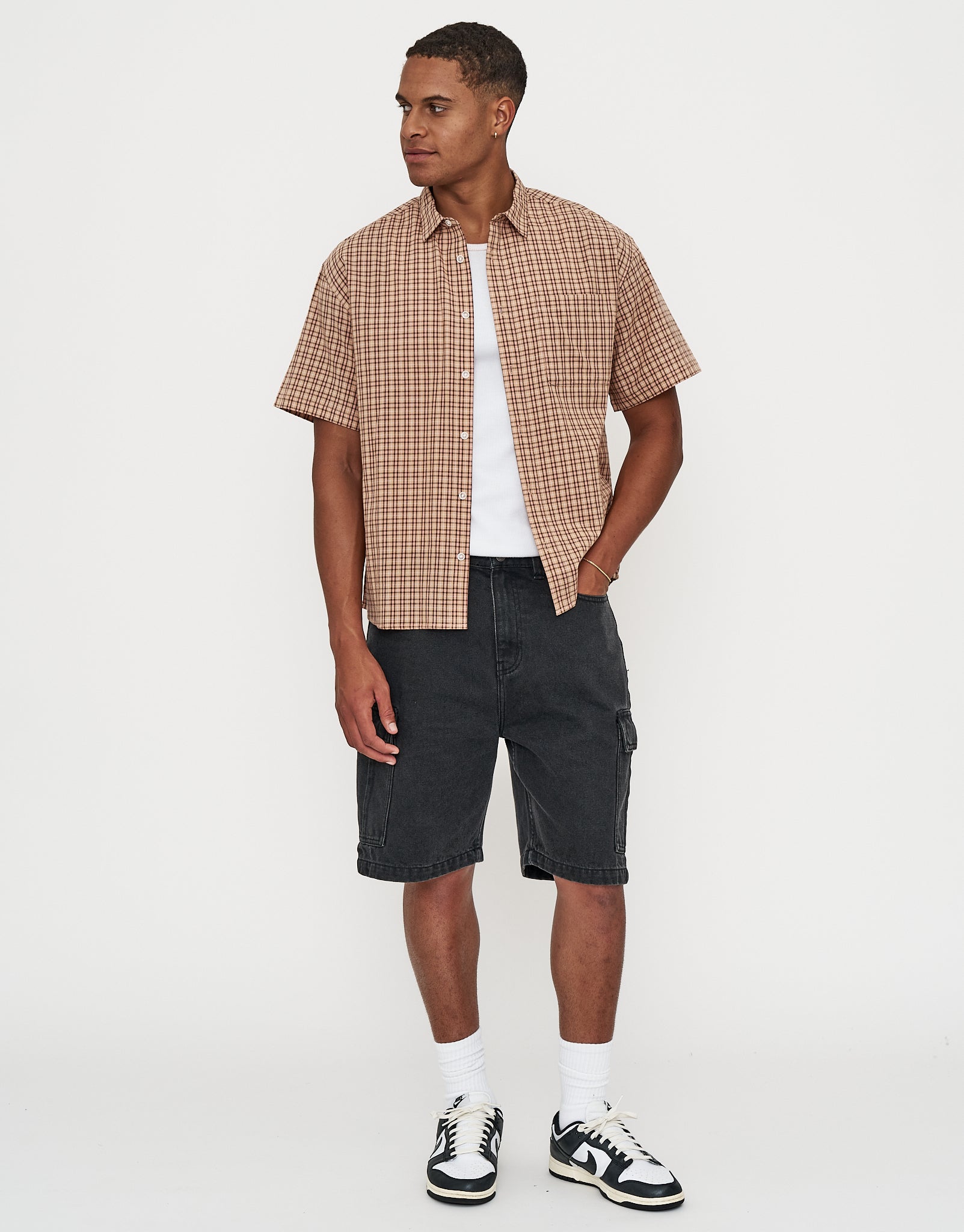 Manhattan Check Short Sleeve Shirt in Peach | Hallensteins NZ