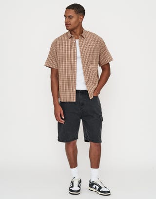 Manhattan Check Short Sleeve Shirt in Peach Full