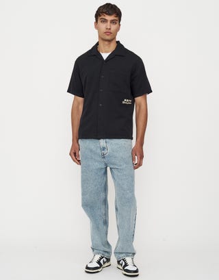 Dragon Embroidred Relaxed Short Sleeve Shirt in Black Full