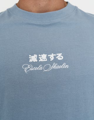 Dragon Embroidery Relaxed Fit T Shirt in Blue Mist Detail