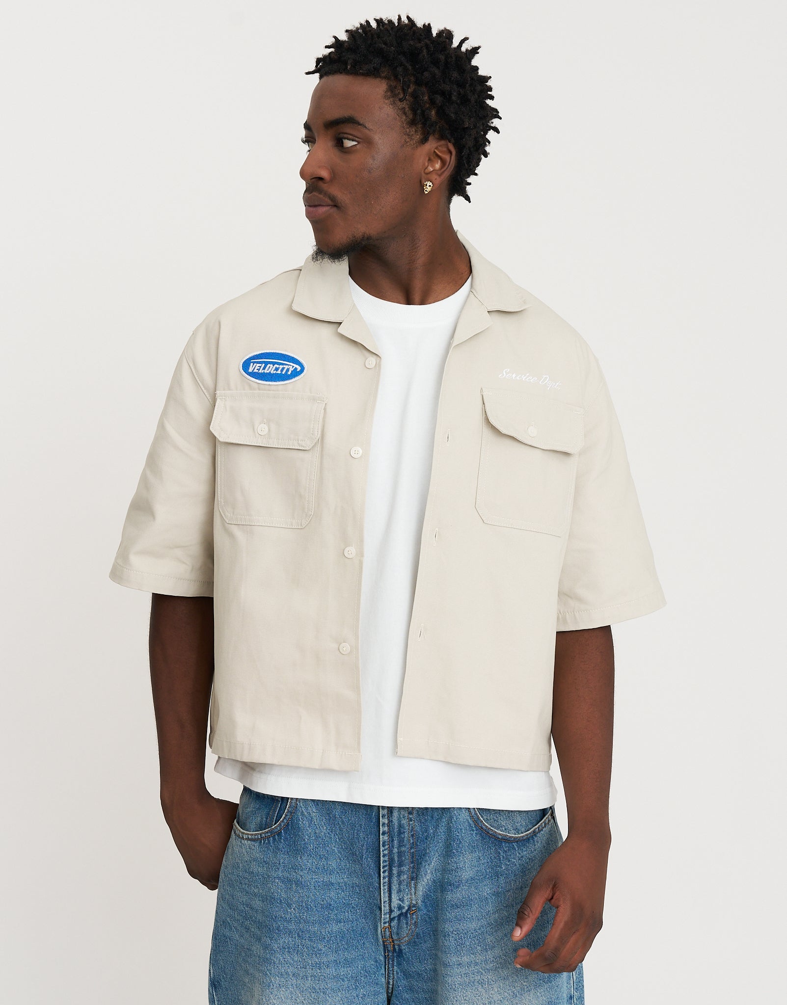 Velocity Cropped Short Sleeve Shirt in Desert Stone | Hallensteins NZ