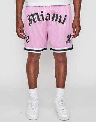 Miami Basketball Shorts in Lotus Pink Front