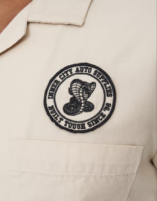 Michigan Auto Short Sleeve Shirt in Off White Detail