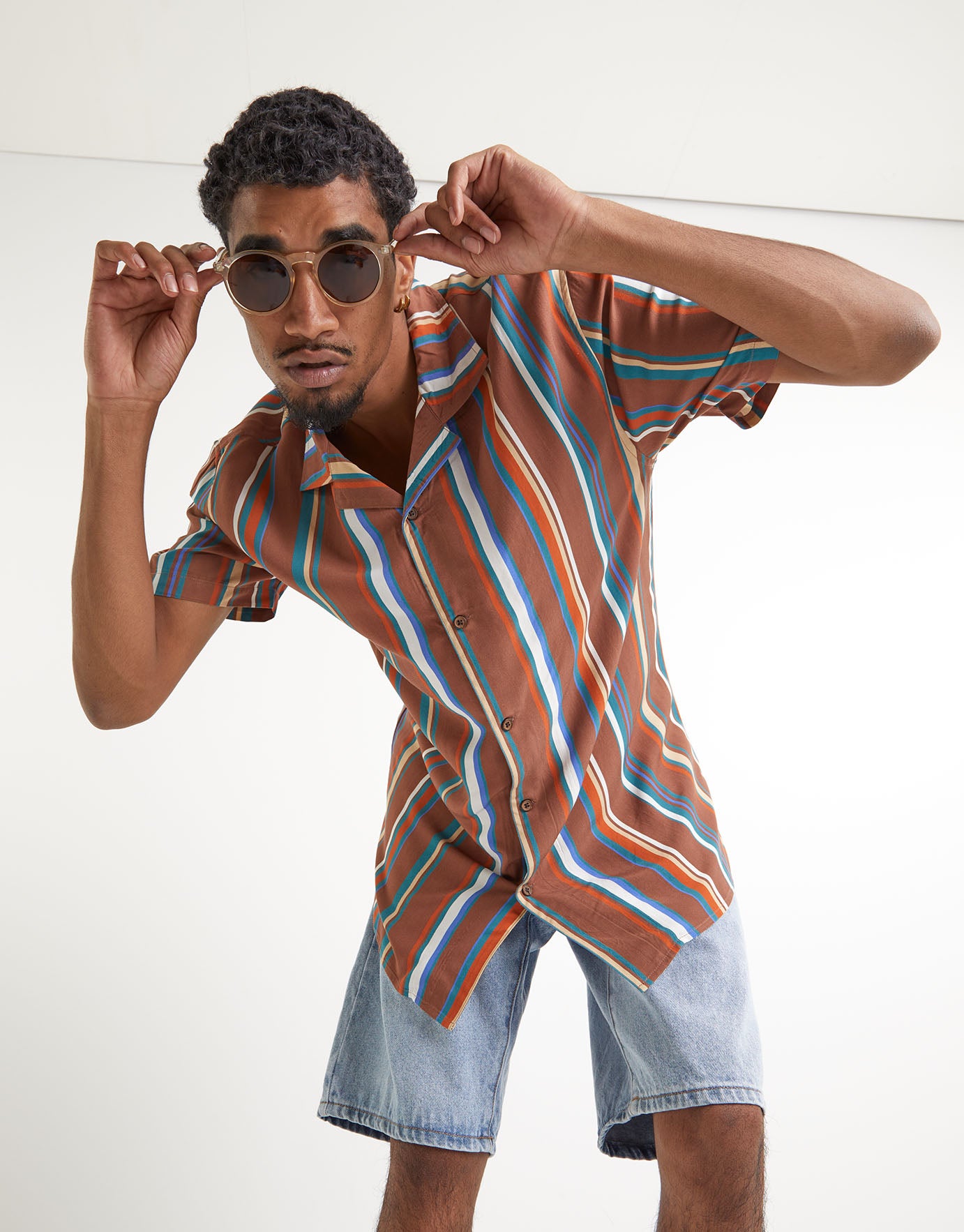 Cuban Collar Multi Stripe Shirt in 
