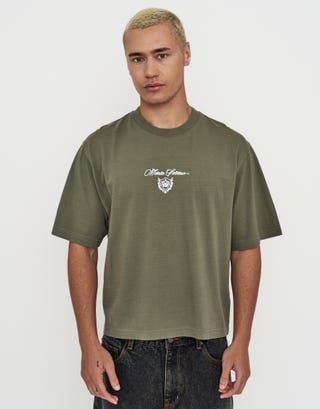 Monte Sereno Cropped Box Fit T Shirt in Cyprus Green Front