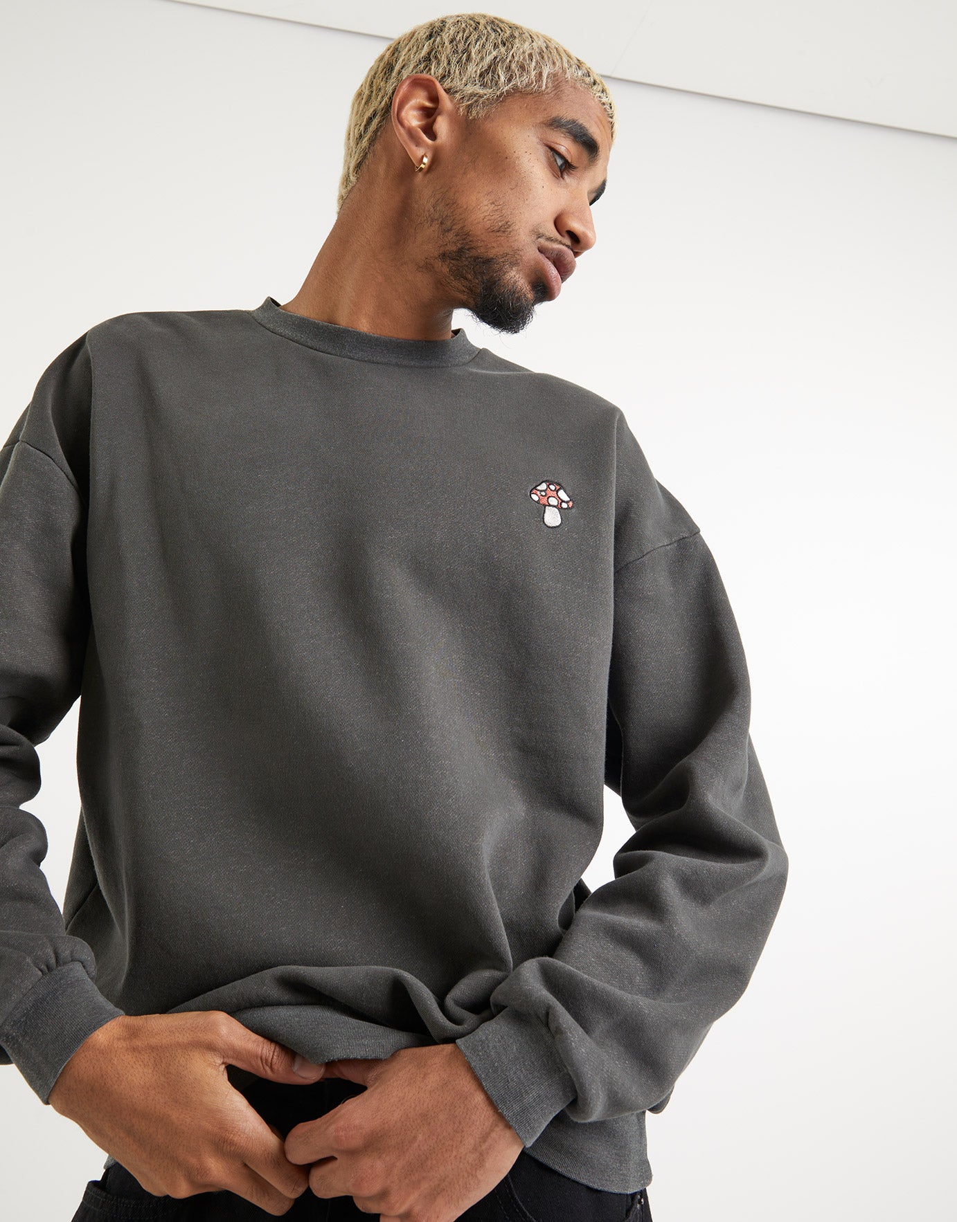 Mushroom Embroidered Oversized Crew 