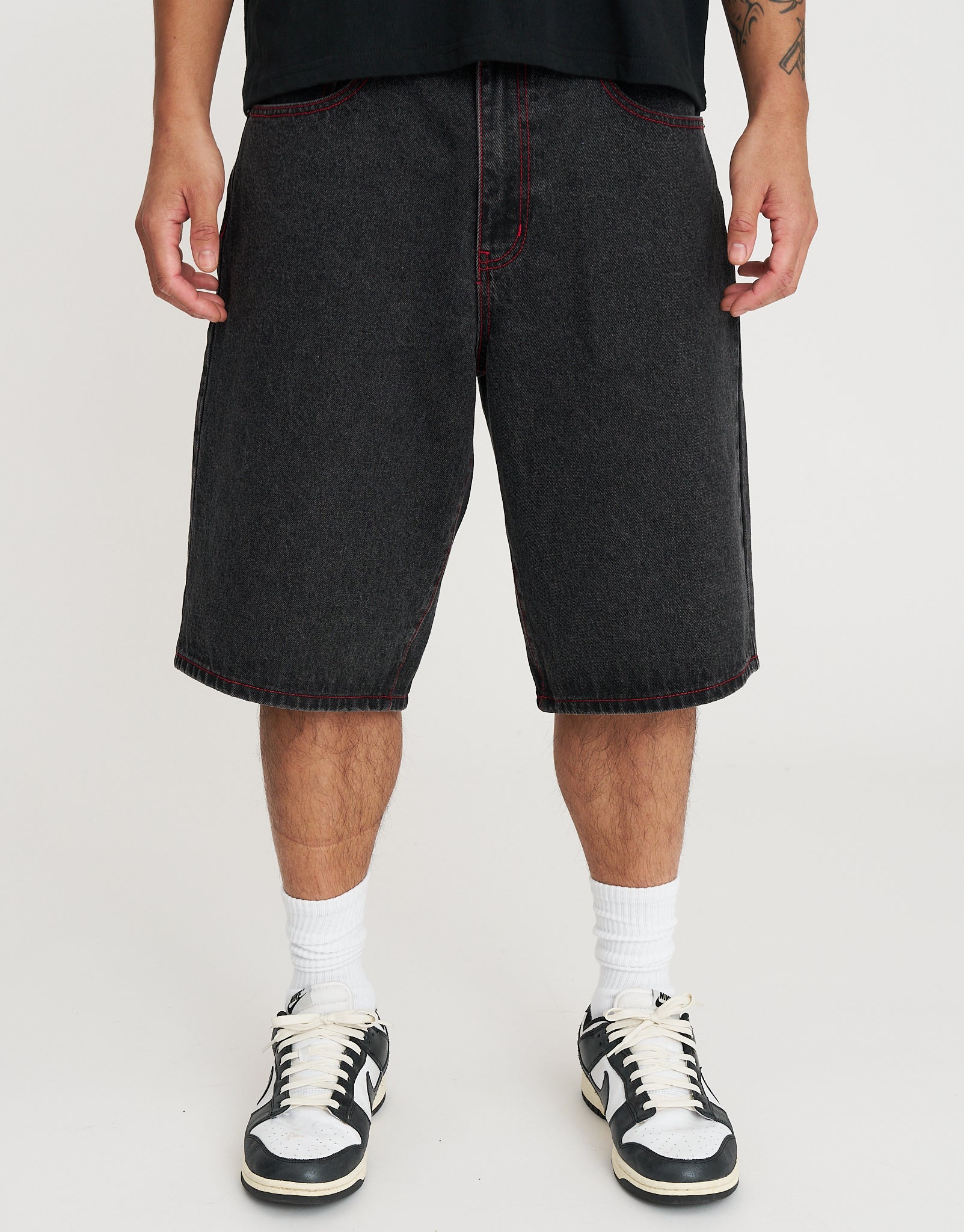 New Veil Baggy Fit Jorts in Washed Black | Hallensteins NZ