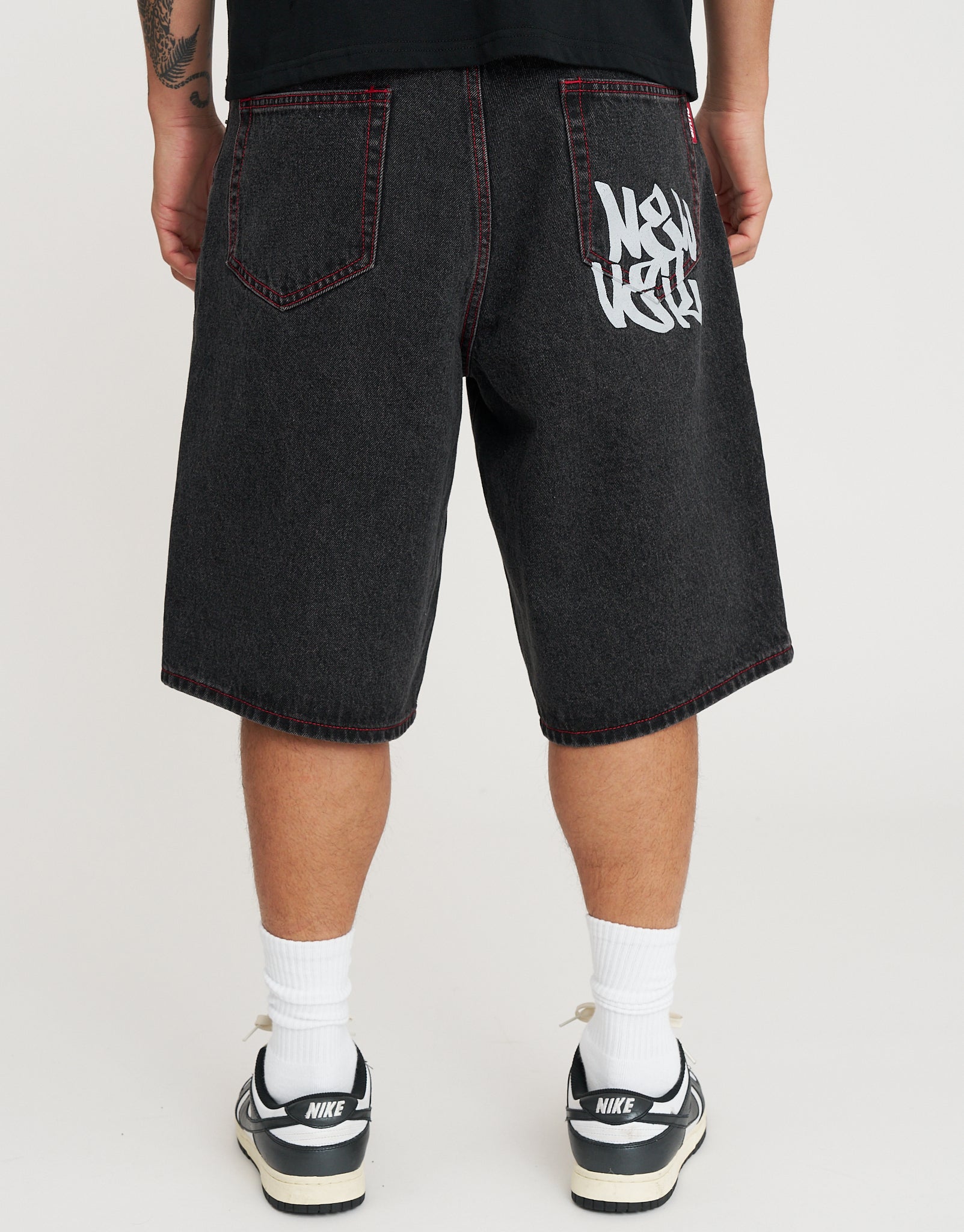 New Veil Baggy Fit Jorts in Washed Black | Hallensteins NZ