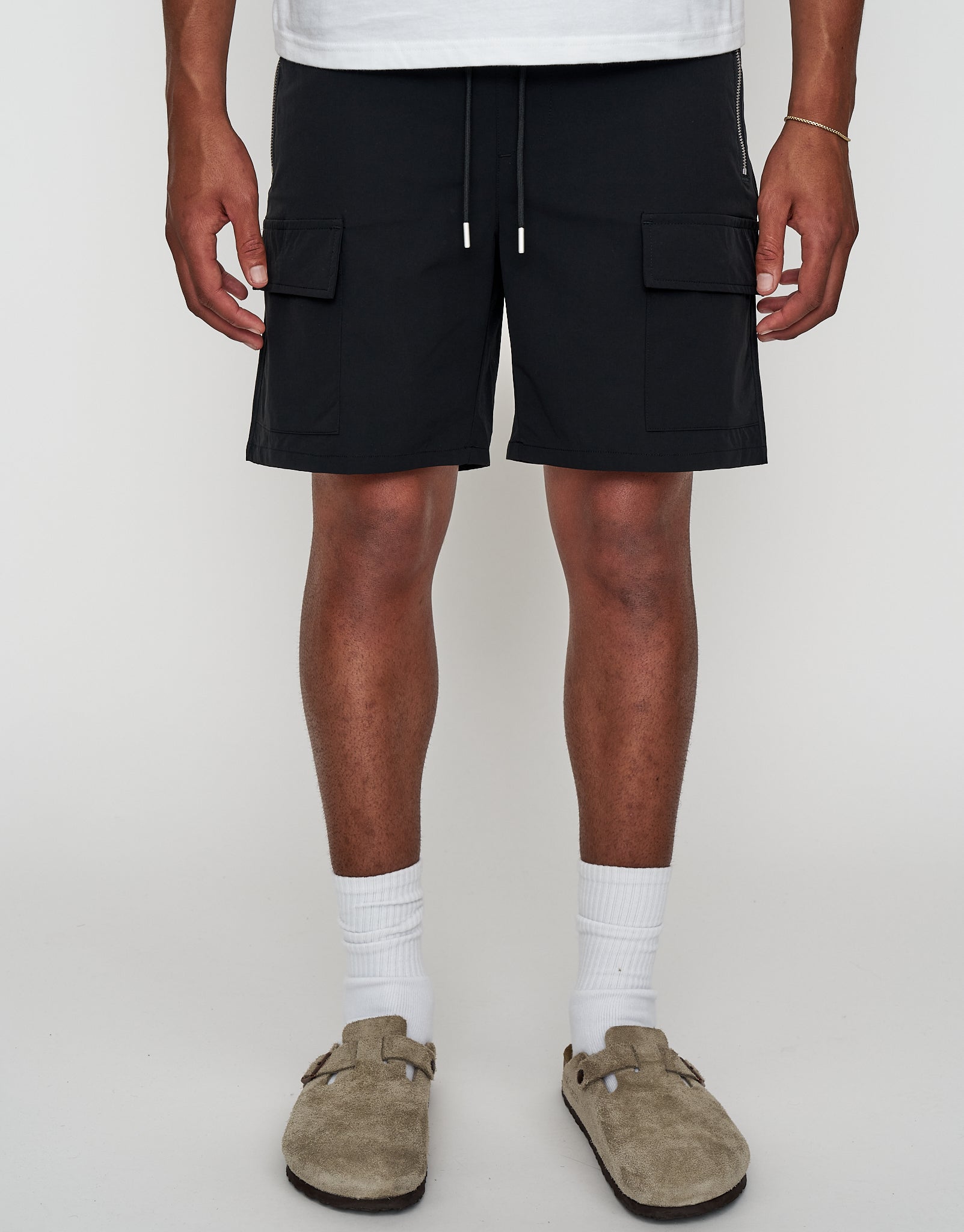 Nylon Zip Cargo Shorts in Black | Hallensteins NZ