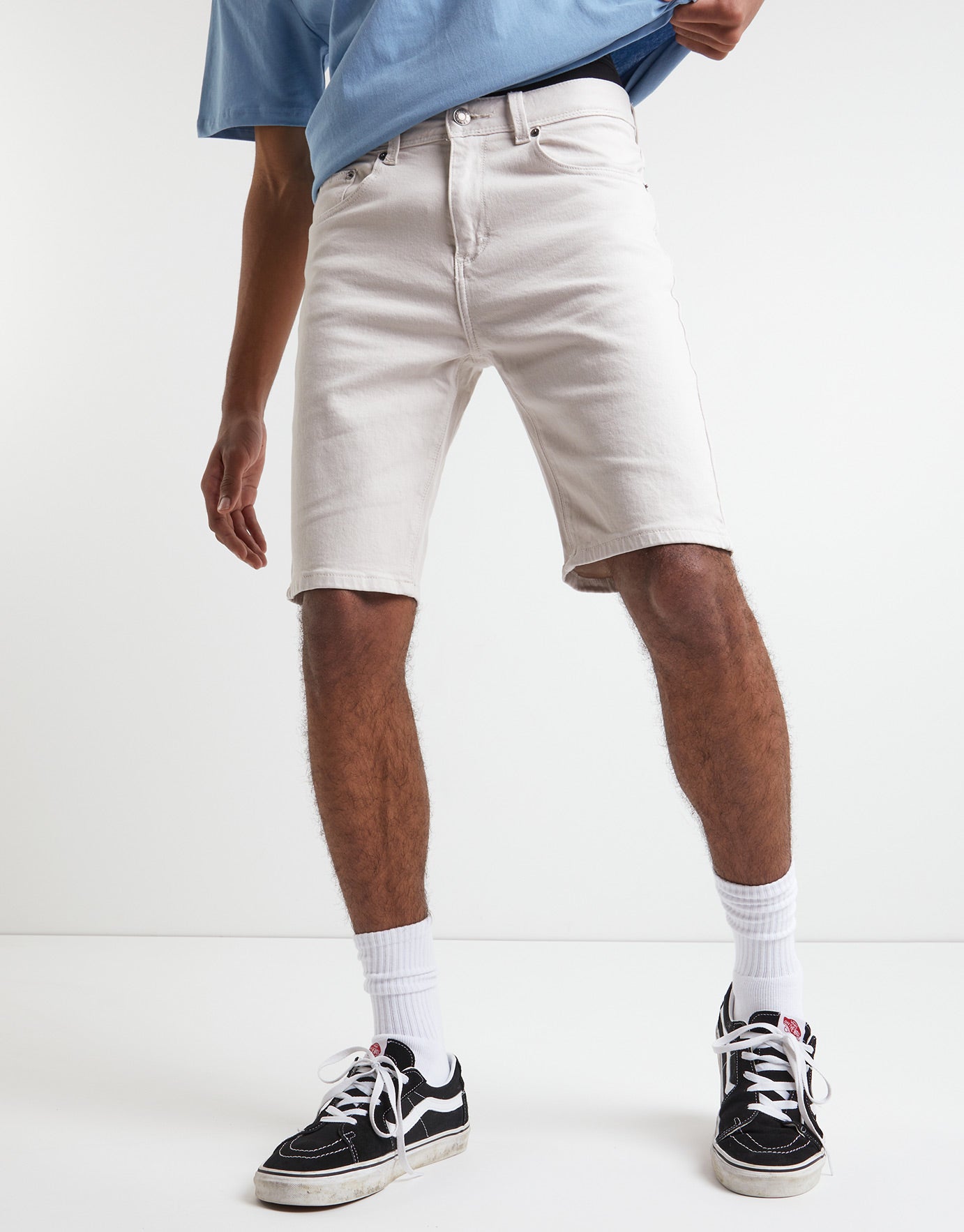 Slim Fit Denim Shorts in White 