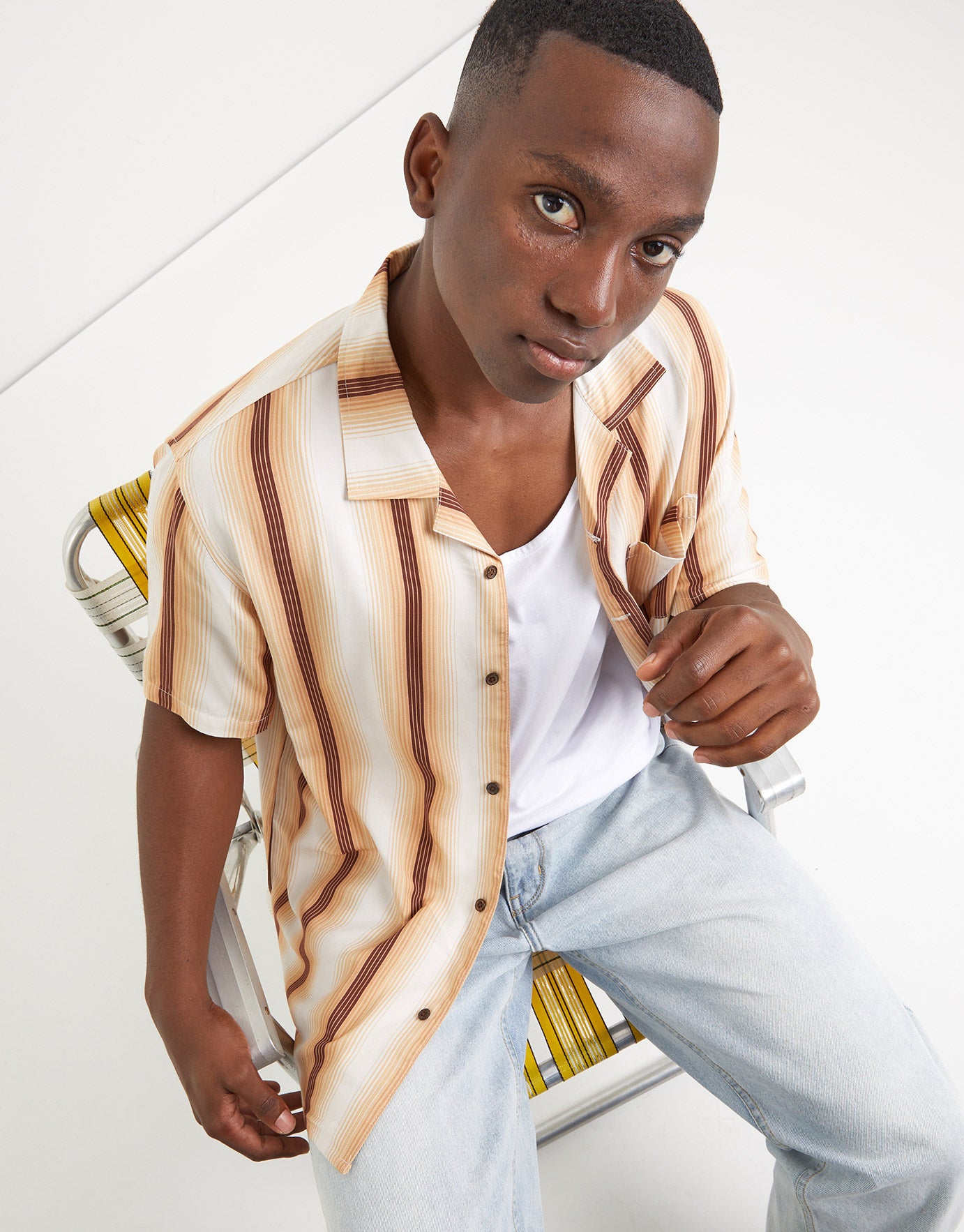 Ombre Stripe Cuban Collar Shirt in 