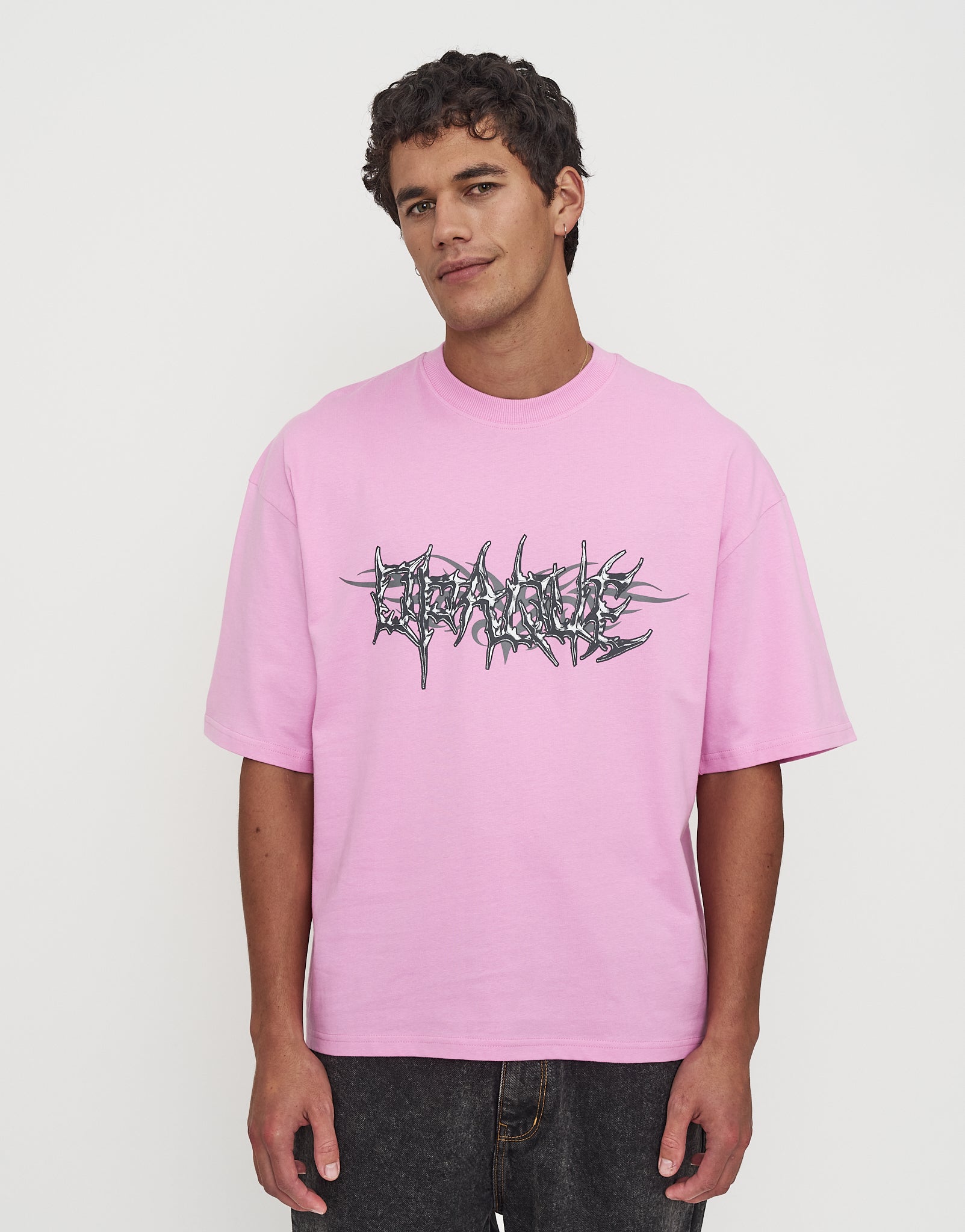 Opaque Barbed Box Fit T Shirt in Lotus Pink | Hallensteins AU