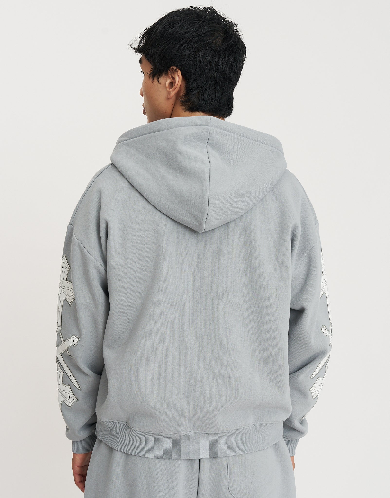 Ordinance Oversized Cropped Zip Up Hoodie in Pebble | Hallensteins NZ