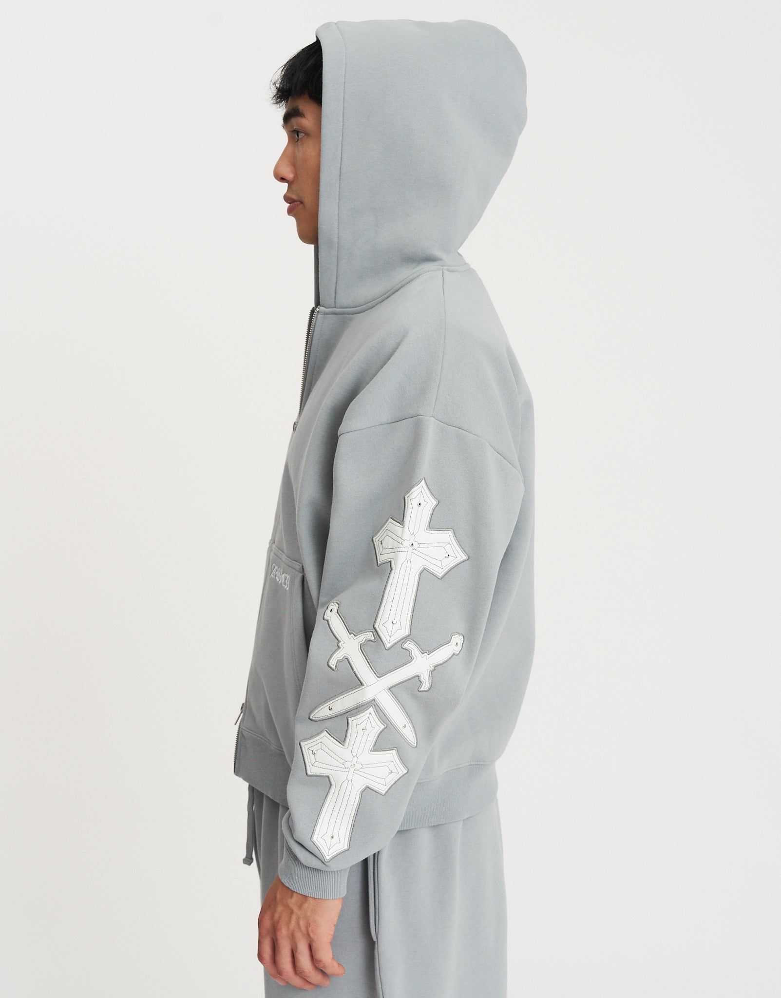 Ordinance Oversized Cropped Zip Up Hoodie in Pebble | Hallensteins NZ