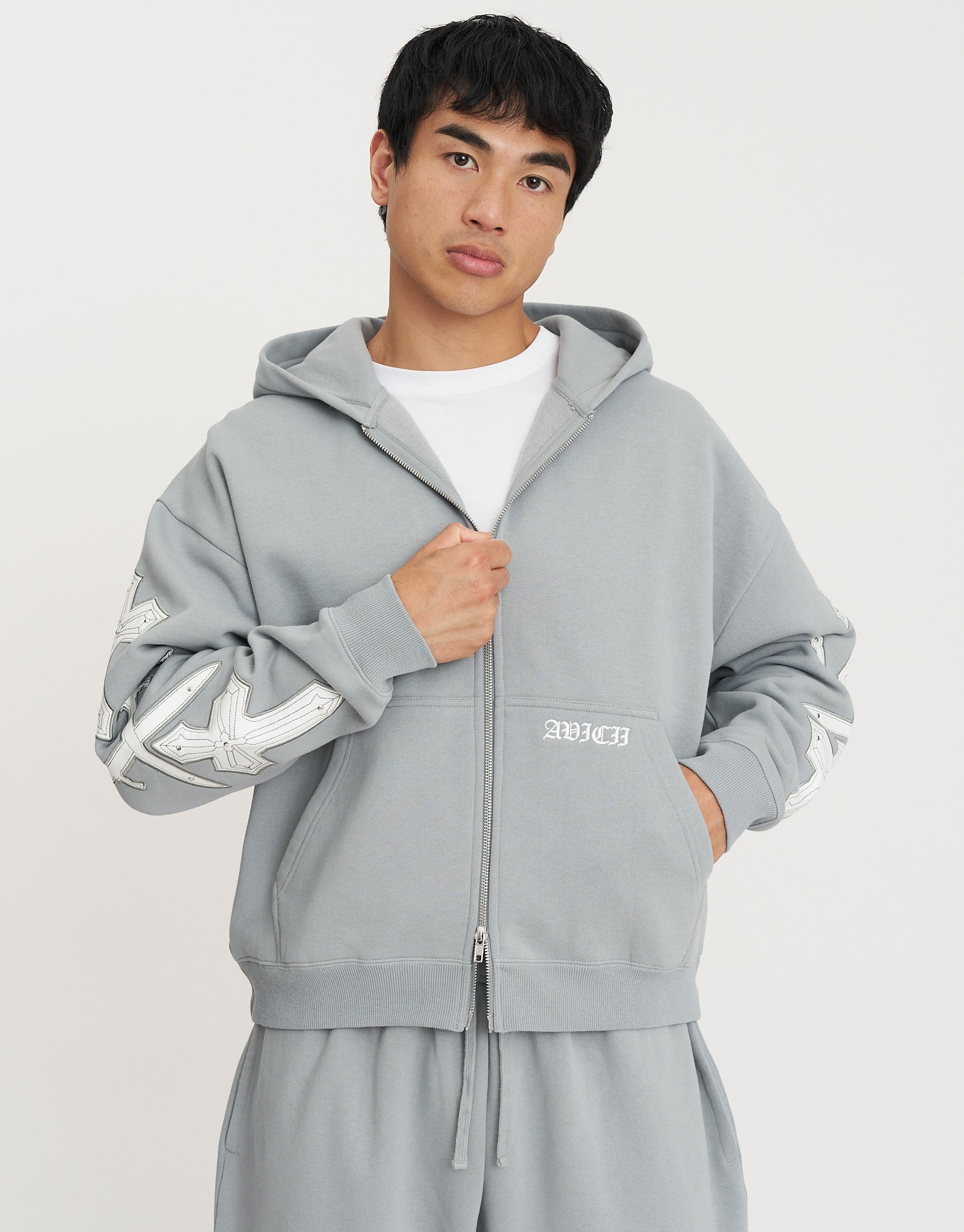 Ordinance Oversized Cropped Zip Up Hoodie in Pebble | Hallensteins NZ