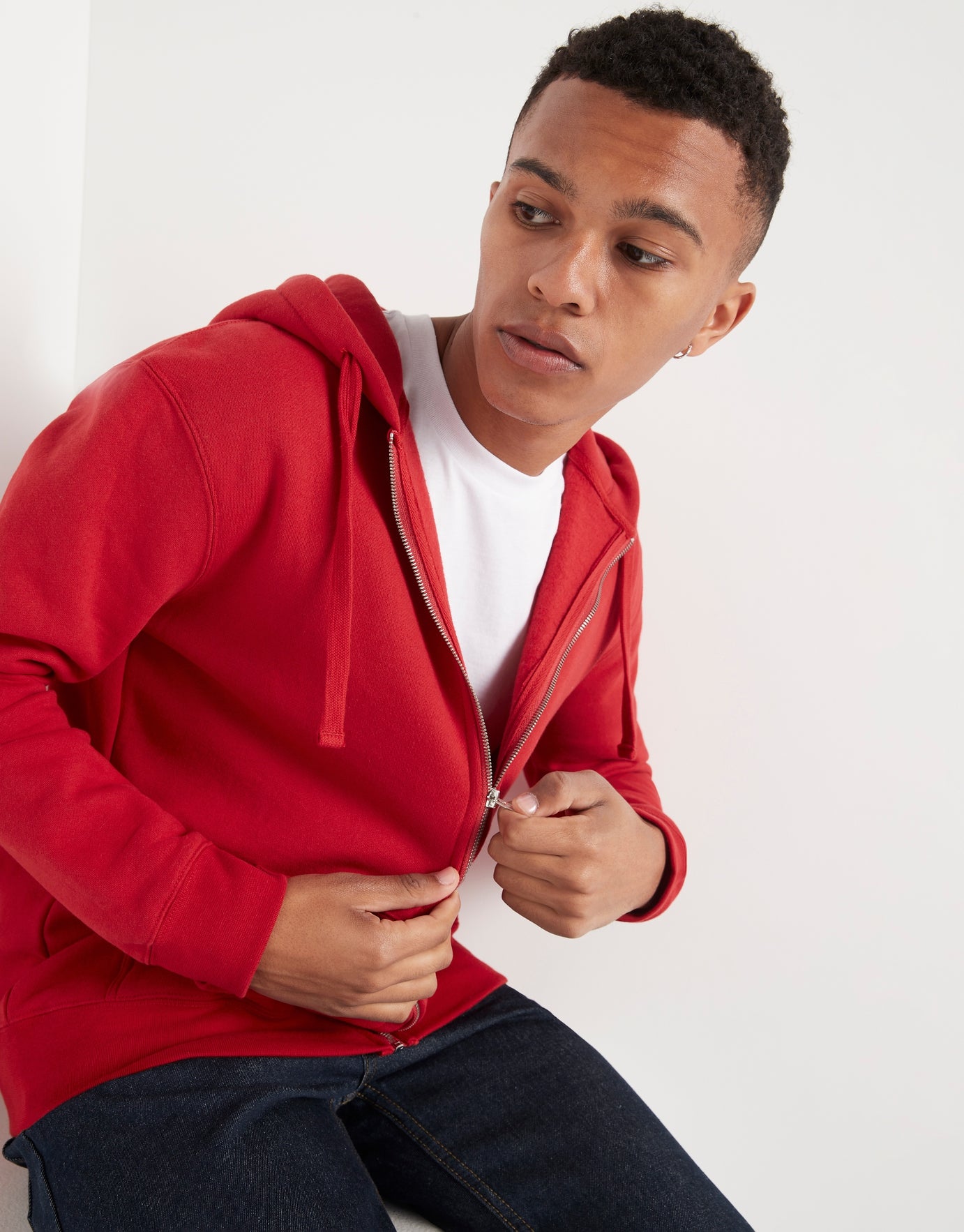 Organic Cotton Zip Up Hoodie in Red 