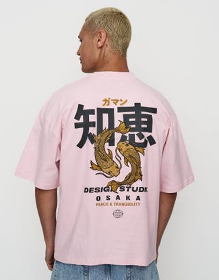 Osaka Box Fit T Shirt in Pink Mist Front