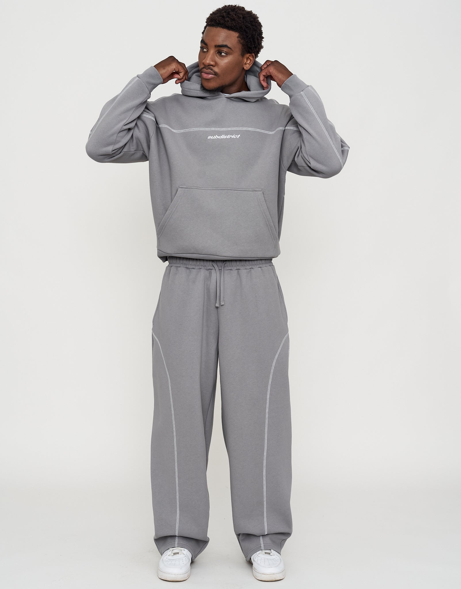 Overlock Wide Leg Track Pants in Alloy Grey | Hallensteins AU