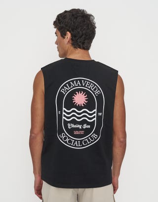 Palma Verde Muscle Singlet in Black Front