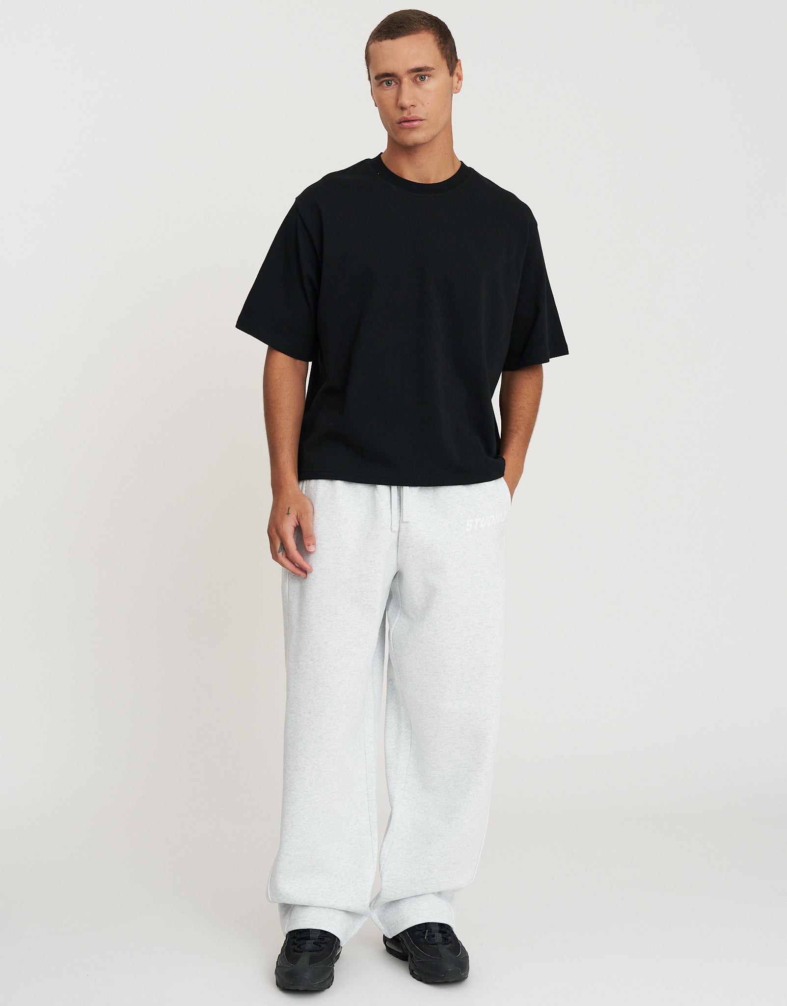 Studios Wide Track Pants in Snow Marle | Hallensteins NZ