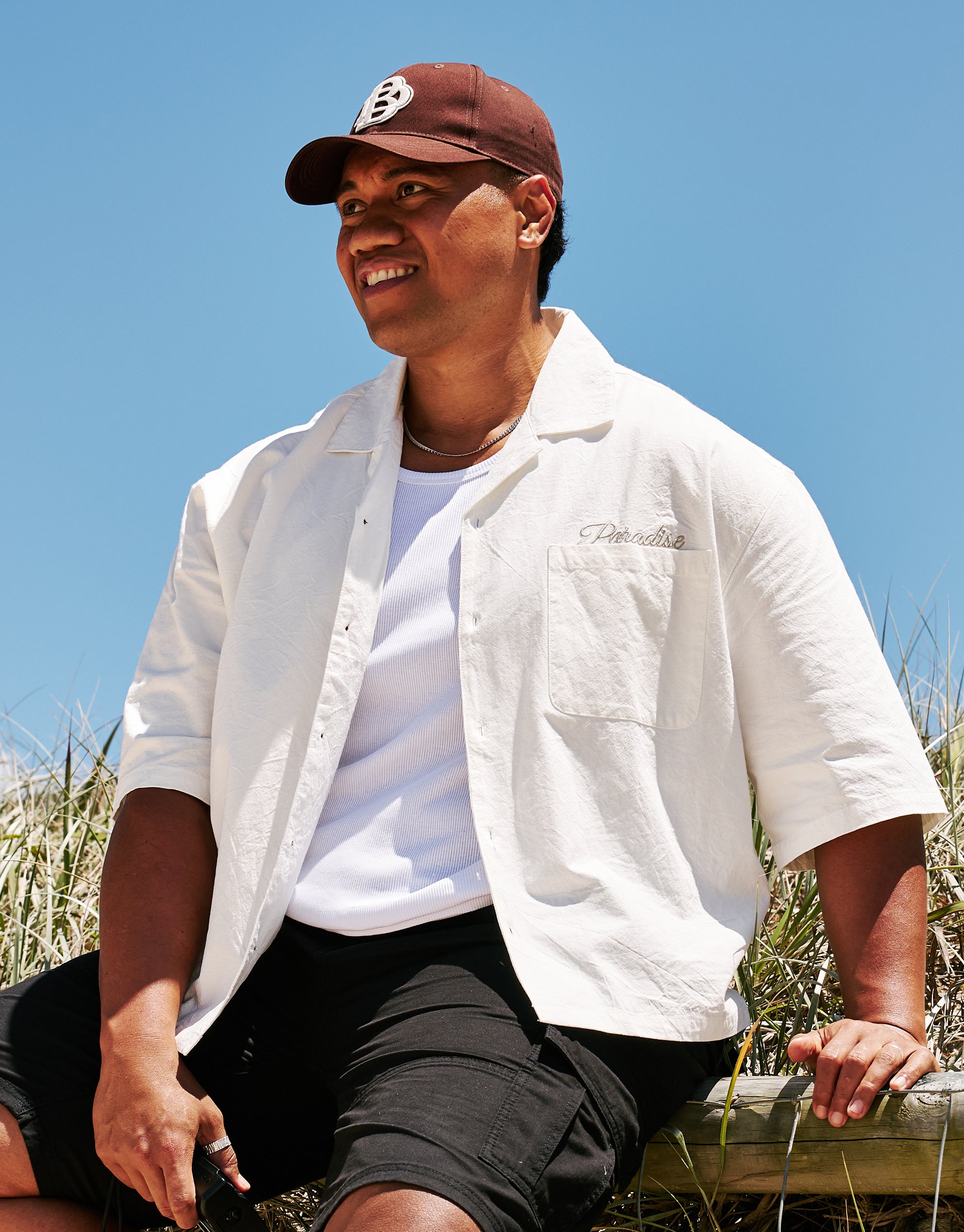 Cropped Paradise Short Sleeve Shirt in Blanc | Hallensteins NZ