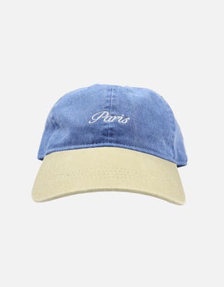 Paris Denim Cap in Blue/tan Front
