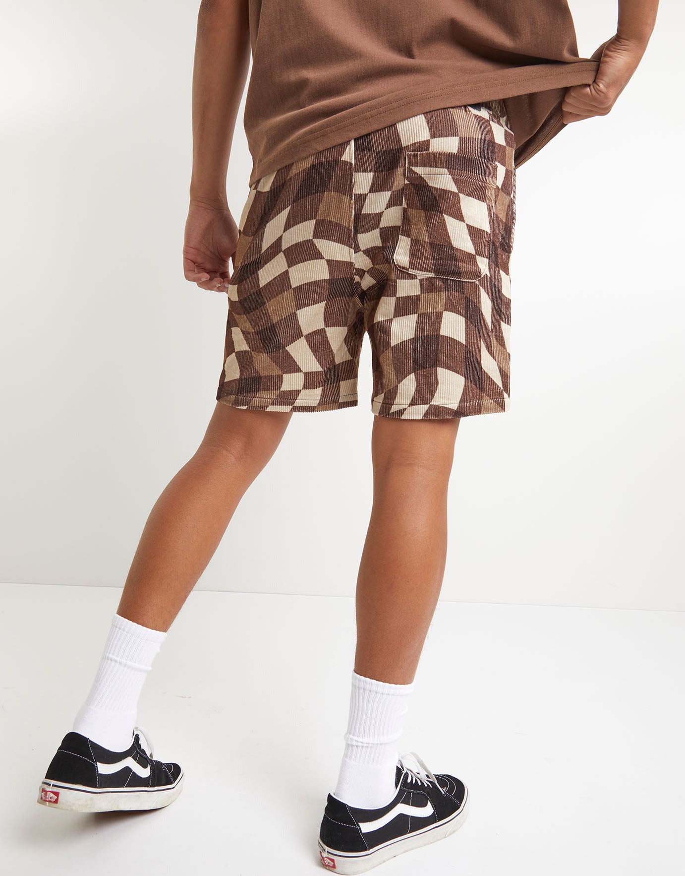 Wave Check Cord Elastic Waist Shorts in 