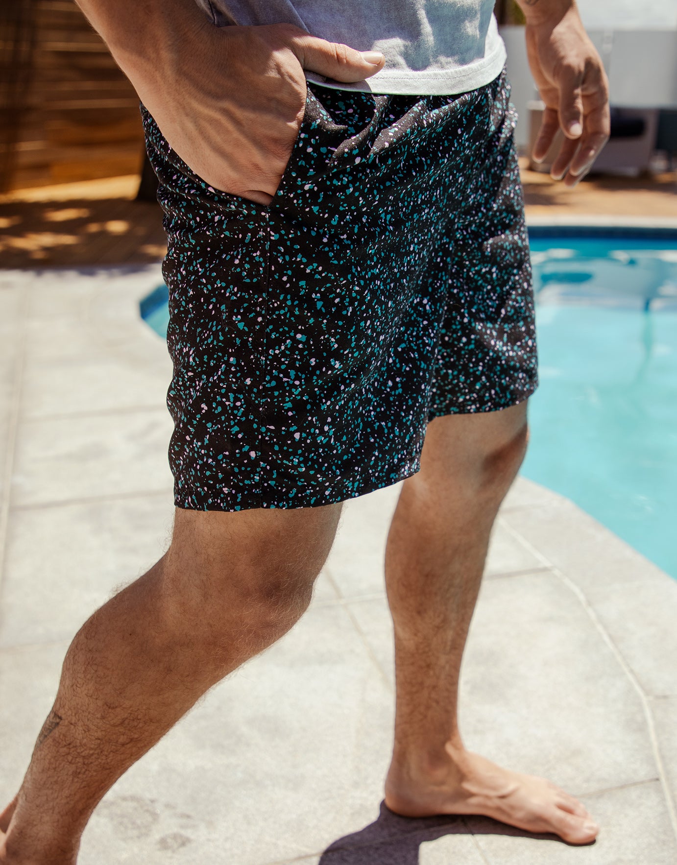 Splatter Print Elastic Waist Swim 