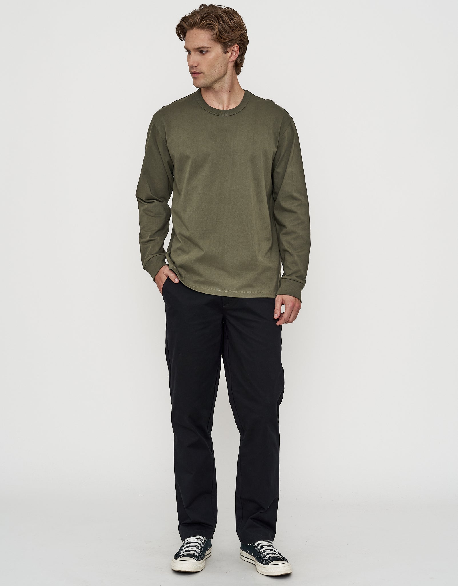 Perfect Long Sleeve T Shirt in Olive Green | Hallensteins NZ