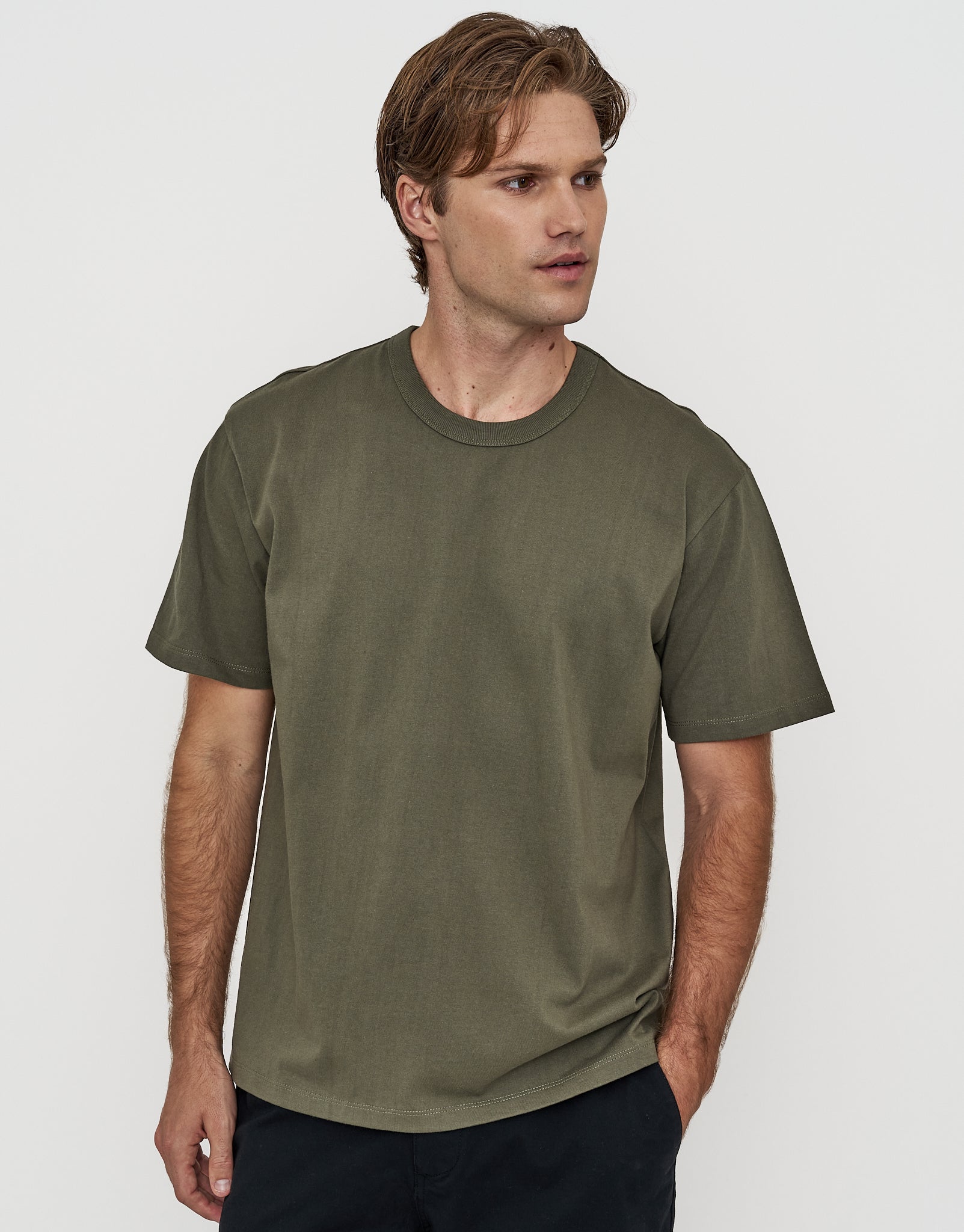 Perfect Relaxed Fit T Shirt in Olive Green | Hallensteins NZ