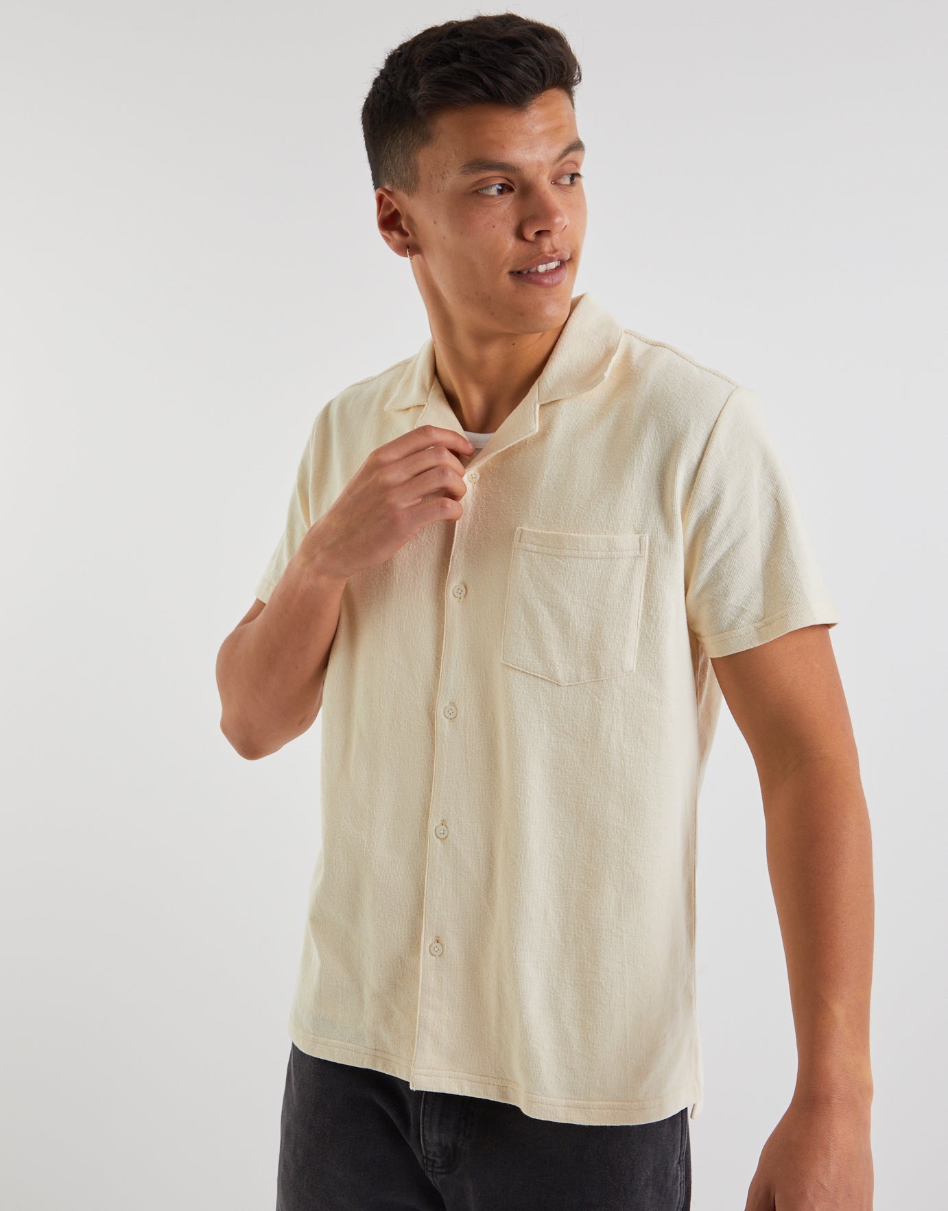 mens short sleeve beige shirt