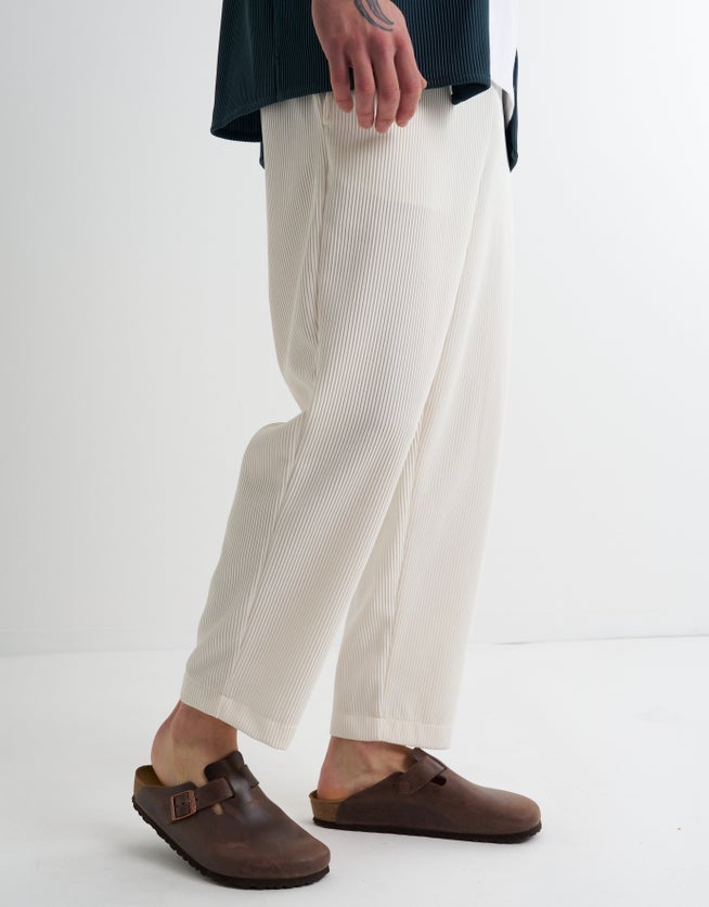 Plisse Textured Relaxed Fit Pants in Off White Hallensteins NZ